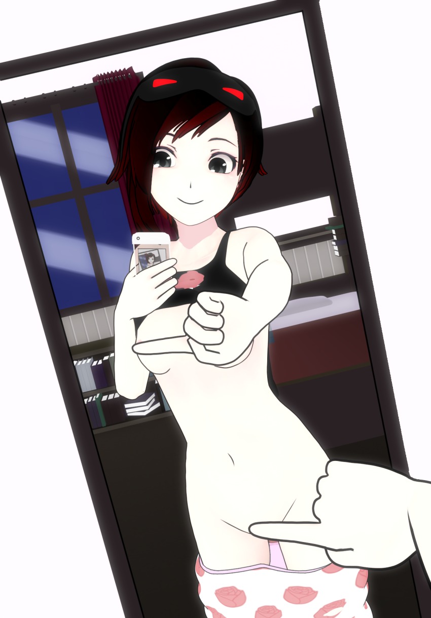 Lvl3toaster Ruby Rose Rwby Highres 1girl 3d Breasts Clothes Lift