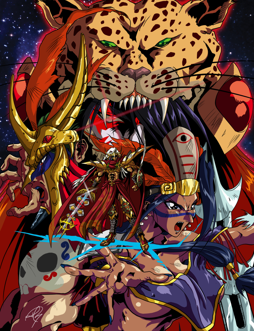 absurdres aztec eagle_warrior highres hikari_no_senshi_tonall huitzilopchtli jaguar_warrior mexico tezcatlipoca tlaloc xochiquetzal