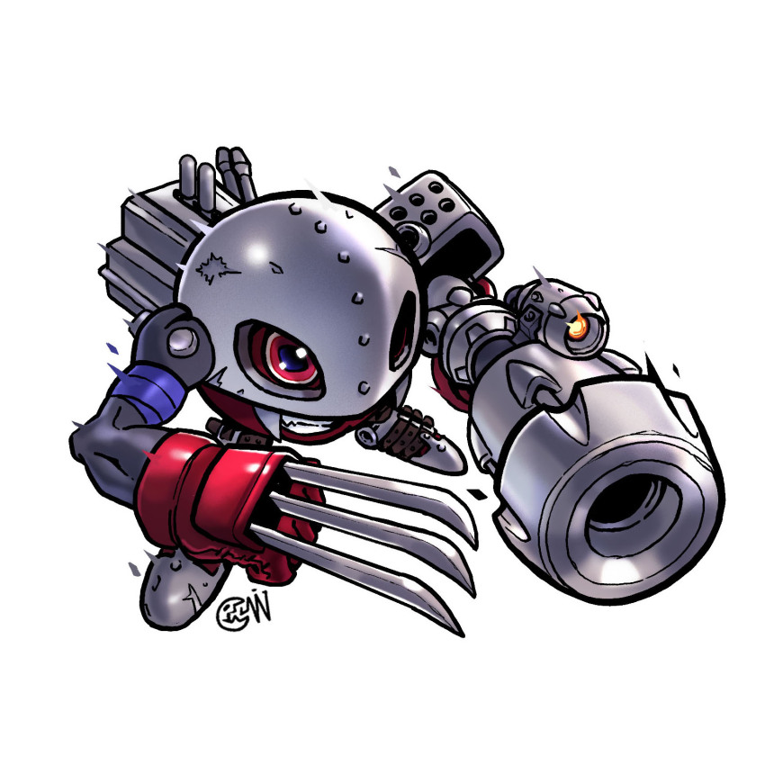 cannon claws digimon digimon_(creature) highres metalmamemon red_eyes solo teeth