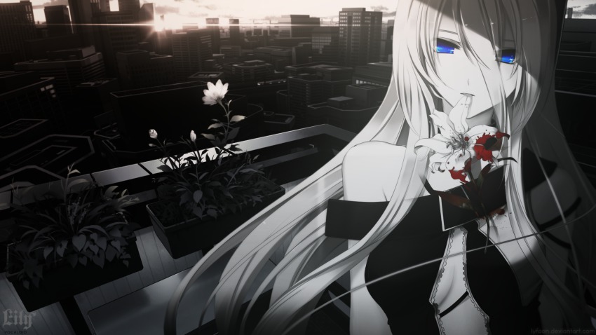 blood blue_eyes flower highres lily_(flower) lily_(vocaloid) vocaloid