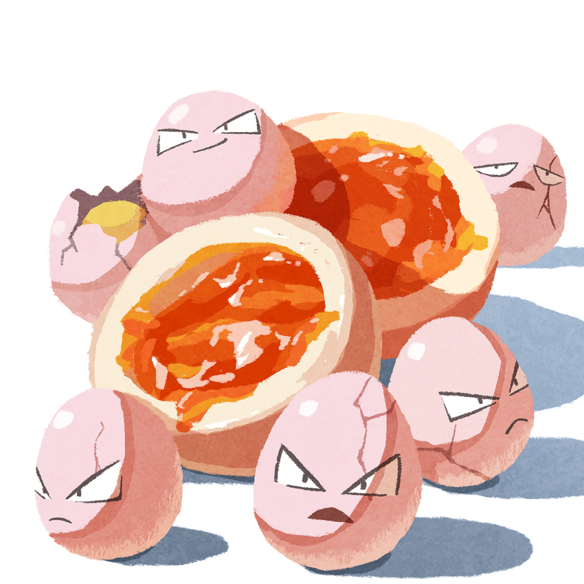 creatures_(company) egg_(food) exeggcute food food_focus game_freak gen_1_pokemon highres looking_at_viewer miclot nintendo no_humans pokemon pokemon_(creature) white_background