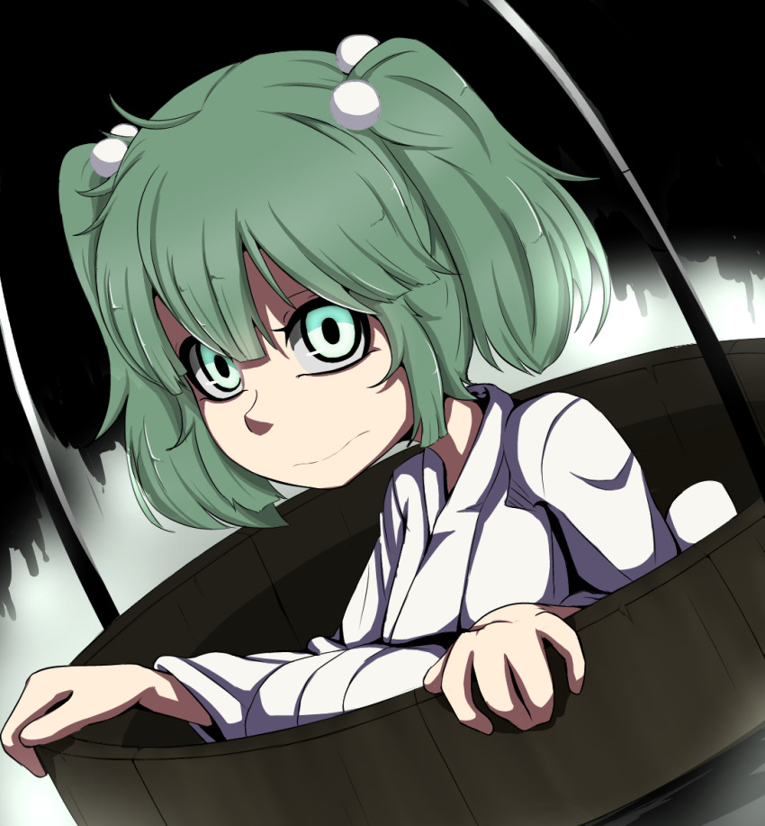 bucket epic_armageddon green_eyes green_hair japanese_clothes kimono kisume looking_at_viewer touhou