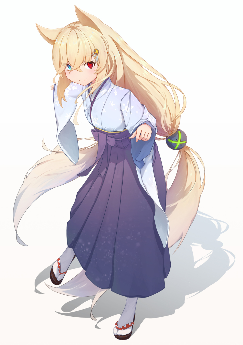 1girl absurdres alternate_costume animal_ears blonde_hair blue_eyes g41_(girls&#039;_frontline) girls&#039;_frontline heterochromia highres japanese_clothes kimono long_hair low_twintails red_eyes smile solo twintails twtnw very_long_hair