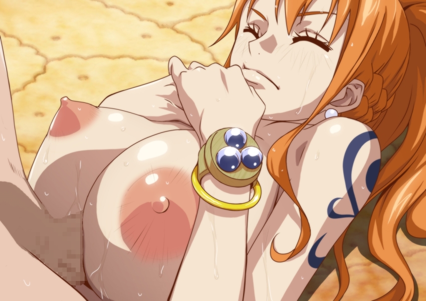 Kyabakurabakufu Nami One Piece One Piece 1girl Areolae Bracelet 