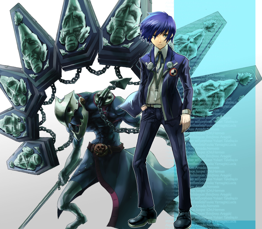 atlus blue_hair highres male_focus matsumoto_eight persona persona_3 thanatos_(persona) yuuki_makoto_(persona_3)