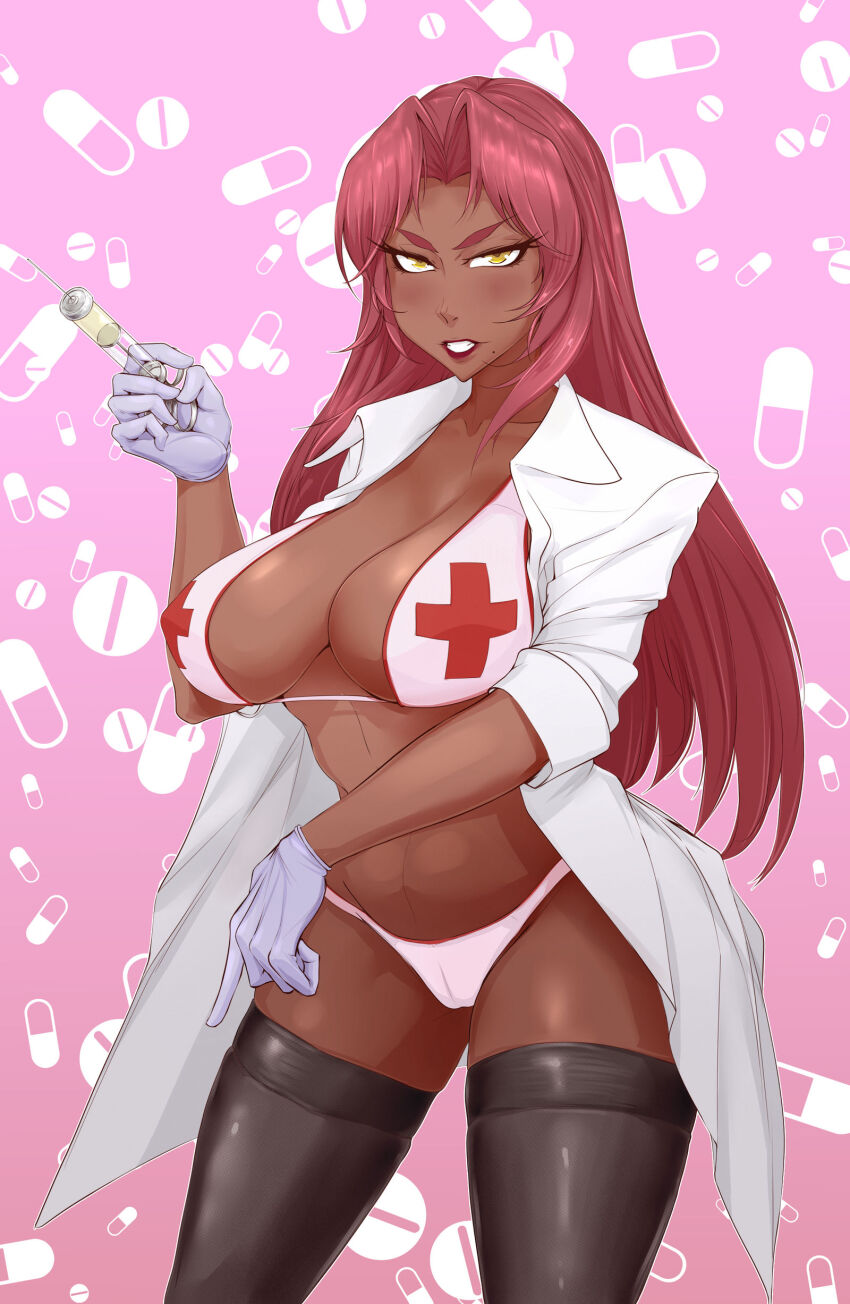 1girl breasts dark-skinned_female dark_skin ingrid_(taimanin_asagi) large_breasts long_hair nofuture syringe taimanin_(series) taimanin_murasaki