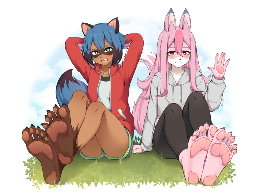 barefoot brand_new_animal furry furry_female furry_male highres hiwatashi_nazuna kagemori_michiru lululewd soles toes