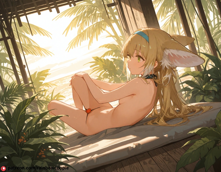 beautfiul_background breasts cowgirl_sex drunk medium_breasts sparse_vegetation stunning_backgroud suzuran_(arknights) tropical_rainforest