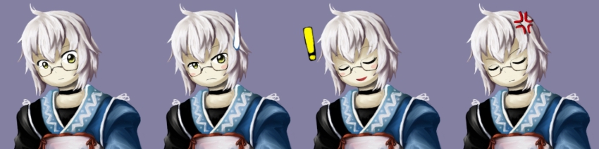 1boy bad_id bad_pixiv_id character_sheet curiosities_of_lotus_asia glasses highres long_image male_focus morichika_rinnosuke official_style parody sil silver_hair simple_background solo style_parody tntn touhou upper_body wide_image yellow_eyes zun_(style)