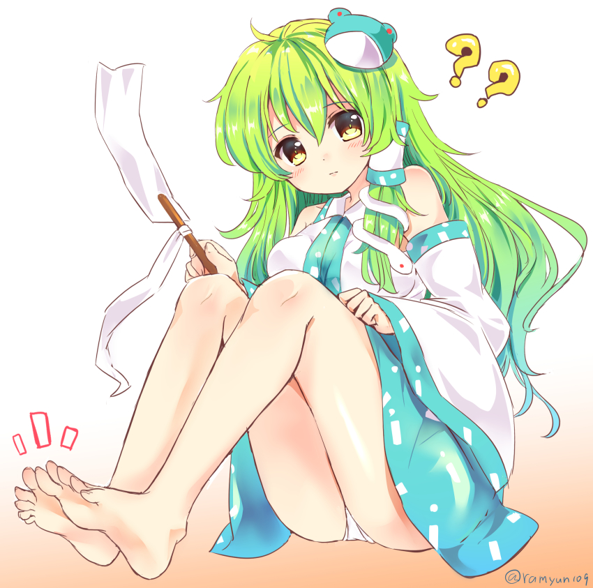 Ramudia Lamyun Kochiya Sanae Touhou Highres 1girl Barefoot Blush Brown Eyes Feet 6653