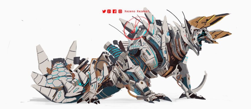 ! animal_focus artist_name black_sclera colored_sclera commentary english_commentary facebook_logo facebook_username from_side full_body highres instagram_logo instagram_username making-of_available mecha mechanization monster_hunter_(series) no_humans pixiv_logo pixiv_username robot simple_background solo speedpaint twitter_logo twitter_username white_background xezeno zinogre