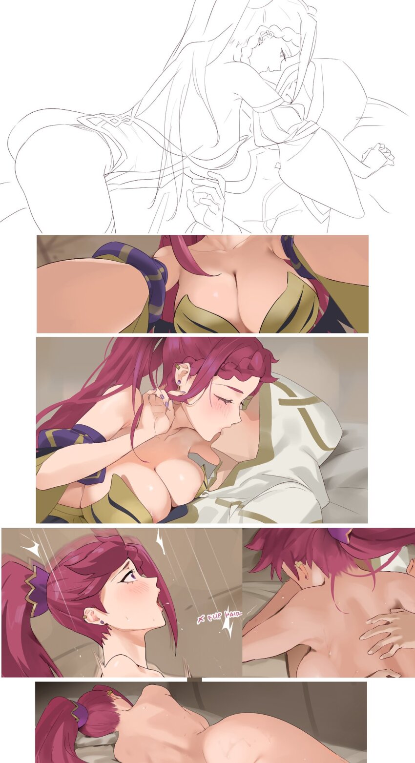 1boy 1girl ass backboob breasts cleavage collarbone fire_emblem fire_emblem_heroes girl_on_top hetero kiran_(fire_emblem) kiran_(male)_(fire_emblem) kiss large_breasts loki_(fire_emblem) long_hair nintendo ponytail purple_eyes purple_hair sendo_(sendrawz) sex sideboob