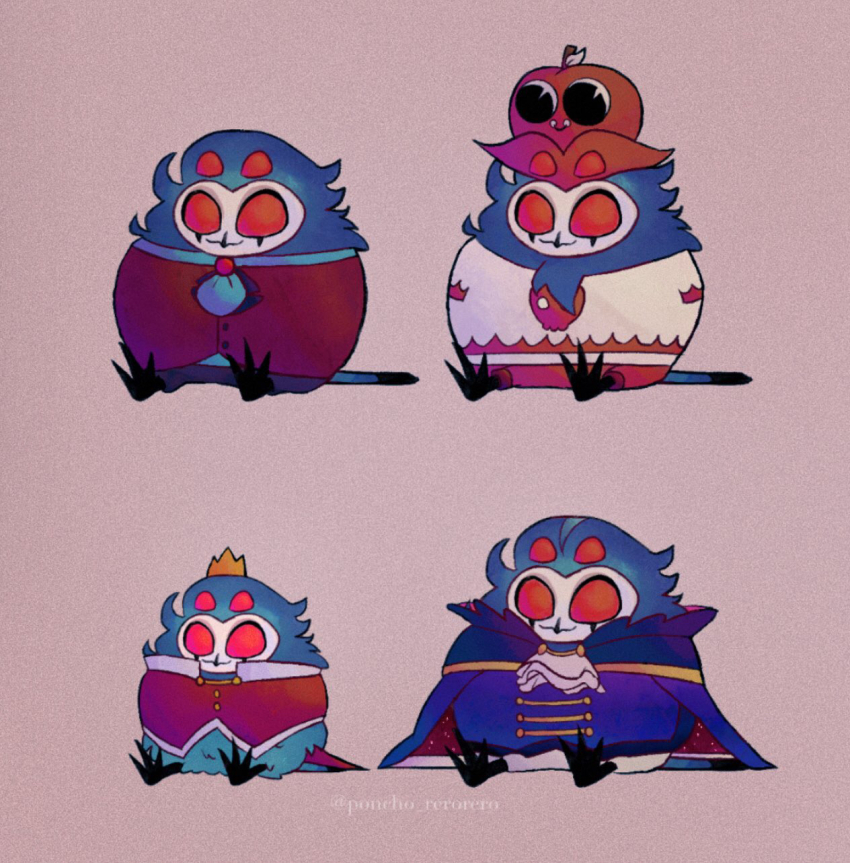 1boy bird bird_boy demon_boy extra_eyes grey_feathers helluva_boss highres owl owl_boy red_eyes rzps3455 sitting stolas_(helluva_boss)