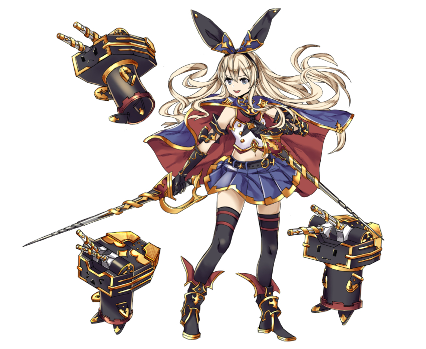 &gt;:( &gt;_&lt; 10s 1girl :&lt; :3 adapted_costume alternate_color black_footwear black_gloves blonde_hair blue_cape blue_eyes blue_skirt boots cape elbow_gloves closed_eyes frown gloves hair_ornament hairband holding holding_weapon kantai_collection long_hair multicolored_cape multicolored_clothes navel open_mouth red_cape rensouhou-chan ruisento school_uniform serafuku shimakaze_(kancolle) skirt smile thighhighs triangle_mouth two-sided_cape two-sided_fabric v-shaped_eyebrows weapon |_|