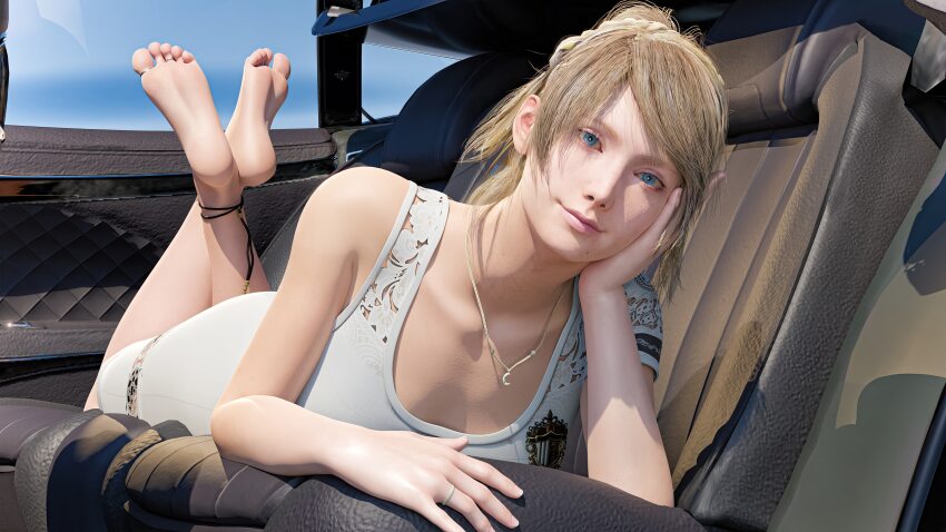 car dress feet final_fantasy final_fantasy_xv lunafreya_nox_fleuret motor_vehicle white_dress