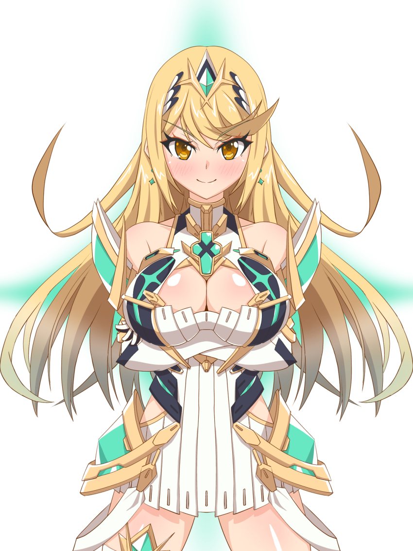 1girl blonde_hair breasts cleavage core_crystal hata_(pixiv10403940) highres mythra nintendo xenoblade_chronicles_(series) xenoblade_chronicles_2 yellow_eyes