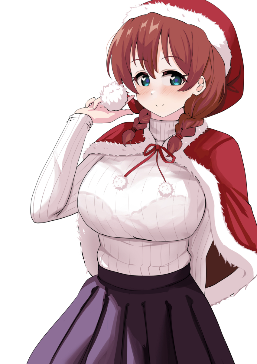 1girl aqua_eyes braid brown_hair christmas emma_verde long_sleeves love_live! love_live!_nijigasaki_high_school_idol_club pisagi short_hair smile solo twin_braids