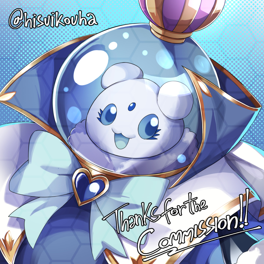 close-up commentary commission crown digimon digimon_(creature) digimon_liberator english_commentary english_text highres hisuikouha polka_dot polka_dot_background simple_background skadimon solo thank_you twitter_username