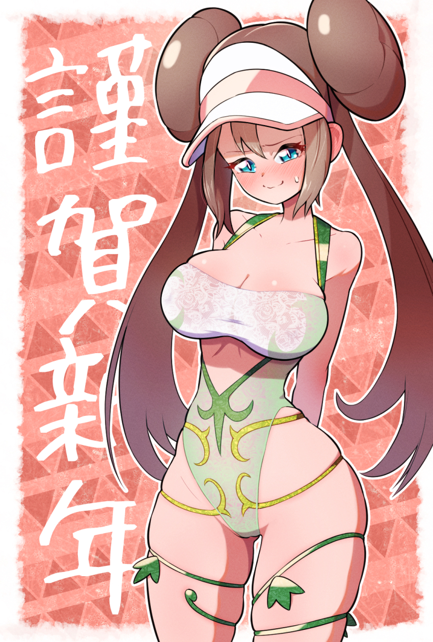 1girl alternate_costume breasts brown_hair creatures_(company) doughnut_hair_bun fumirumochigashin game_freak hair_bun large_breasts long_hair nintendo pokemon pokemon_bw2 rosa_(pokemon) solo very_long_hair