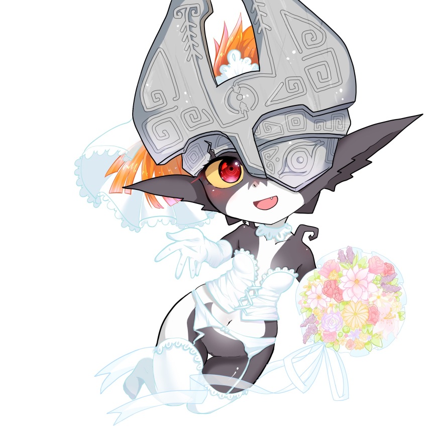 blush bridal_veil bride dress elbow_gloves flower gloves helmet highres lingerie midna nintendo pointy_ears the_legend_of_zelda the_legend_of_zelda:_twilight_princess thighhighs underwear veil wedding wedding_dress bridal_lingerie white_lingerie