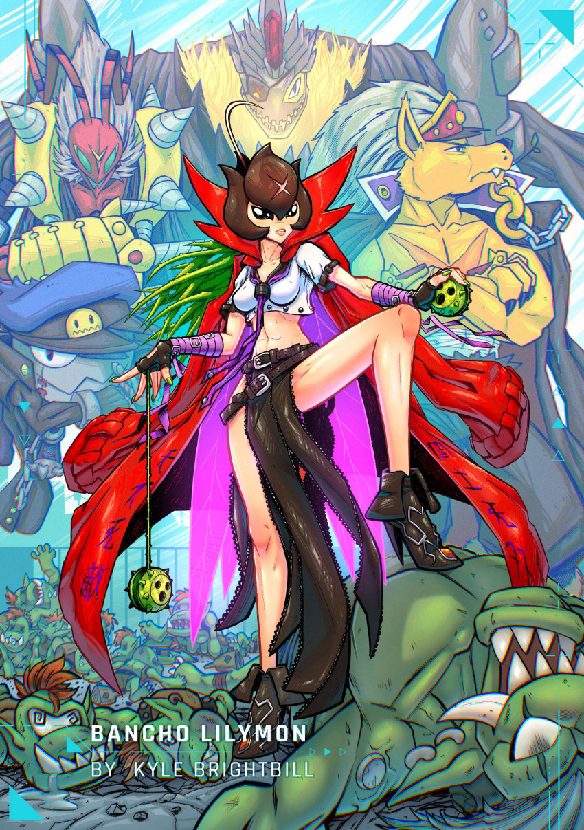 absurdres ban-tyo banchogolemon bancholeomon bancholilimon banchomamemon banchostingmon banchou delinquent digimon digimon_(creature) fairy flower goburimon highres monster_girl nail_polish orgemon petals plant_girl yo-yo