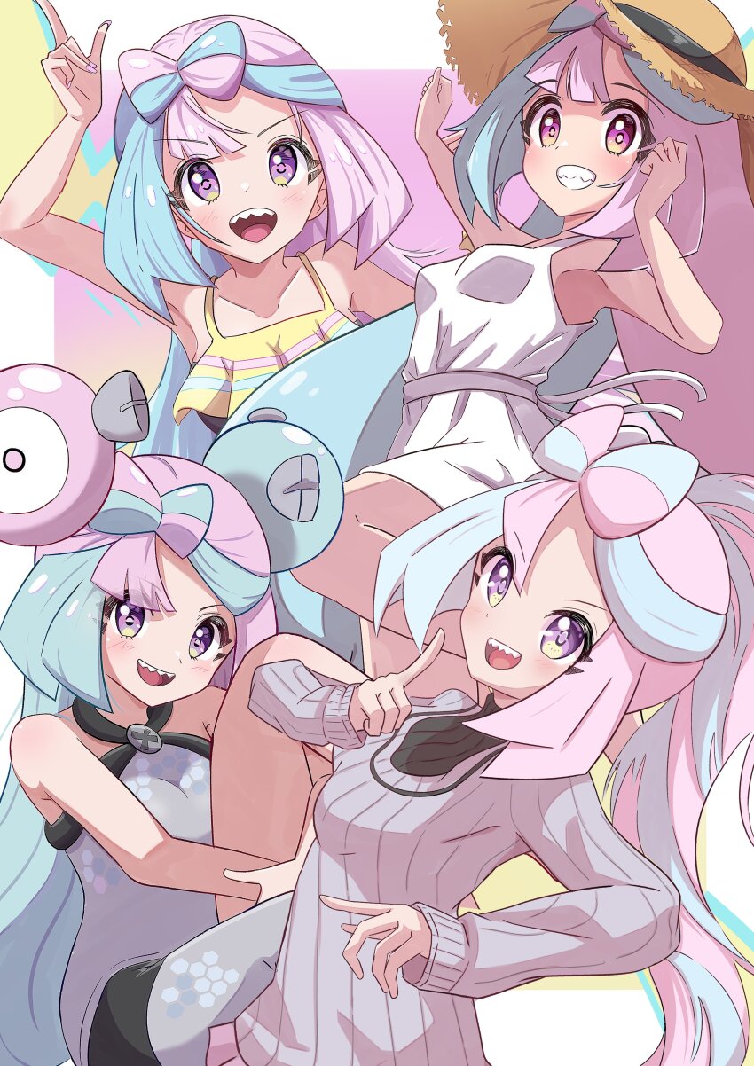 alternate_costume alternate_hairstyle creatures_(company) game_freak iono_(pokemon) multicolored_hair nintendo pokemon pokemon_sv ponytail rono_(lethys) sharp_teeth teeth two-tone_hair