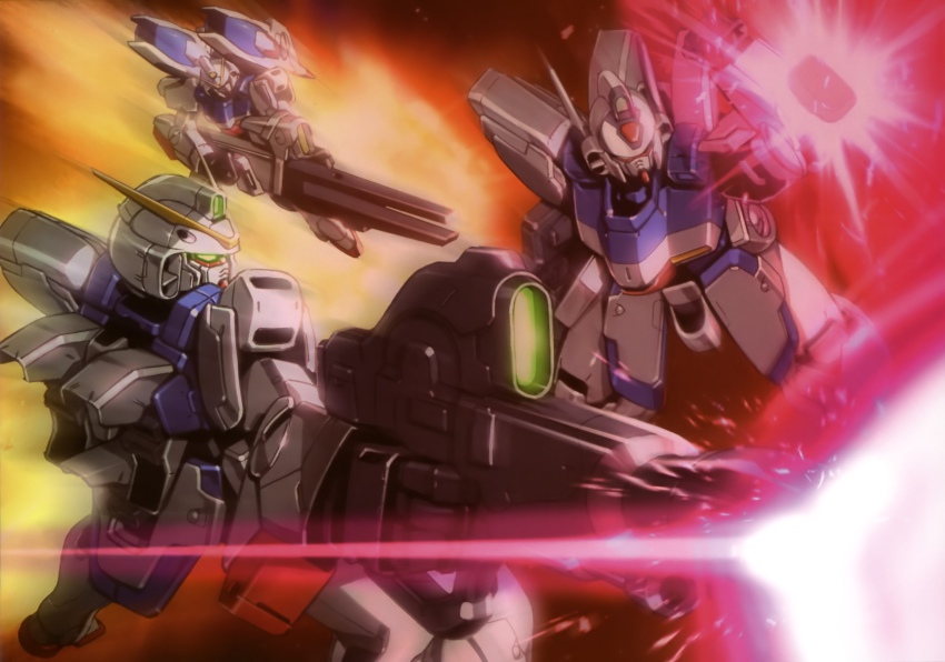 1990s_(style) beam_rifle beam_shield energy_gun gun gundam highres mecha no_humans official_art retro_artstyle robot v_gundam victory_gundam victory_gundam_hexa weapon