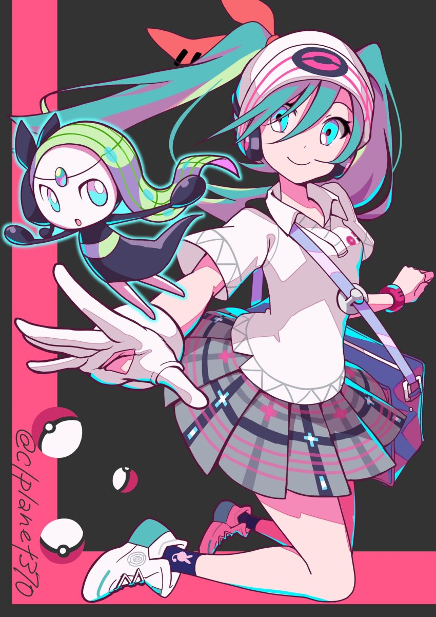 1girl aira_(exp) creatures_(company) game_freak gen_5_pokemon hatsune_miku highres legendary_pokemon meloetta mythical_pokemon nintendo pokemon project_voltage psychic_miku_(project_voltage) vocaloid