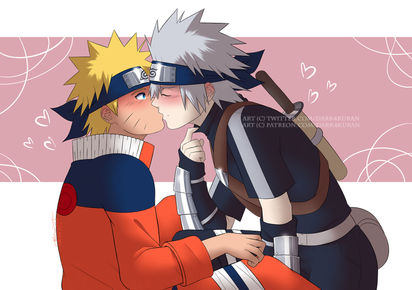 2boys blue_eyes dark4kuran hatake_kakashi kiss multiple_boys naruto naruto_(series) ninja uzumaki_naruto yaoi