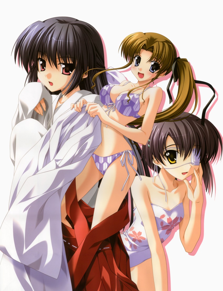 00s absurdres amamiya_yuuko bikini blush ef_(visual_novel) eyepatch front-tie_top hayama_mizuki highres nanao_naru open_mouth scan shindou_chihiro side-tie_bikini_bottom smile swimsuit