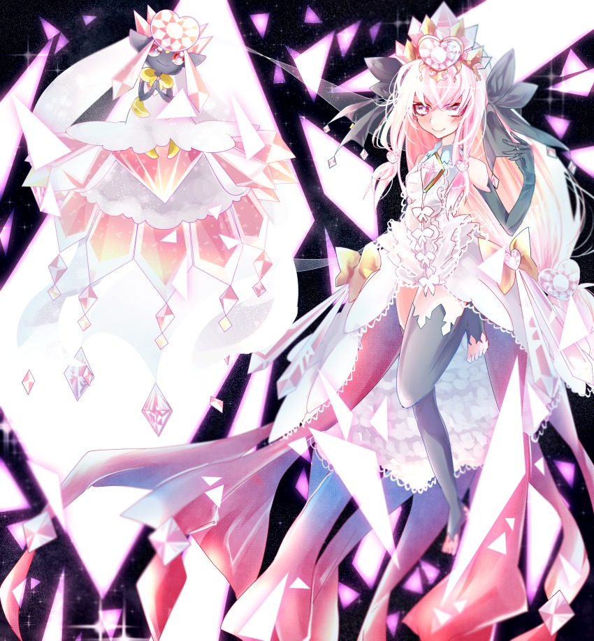 10s 1girl bad_id bad_pixiv_id creature_and_personification creatures_(company) diancie game_freak gen_6_pokemon highres legendary_pokemon long_hair mega_diancie mega_pokemon mythical_pokemon nintendo personification pink_hair pokemon pokemon_(creature) pokemon_xy smile yakusuke