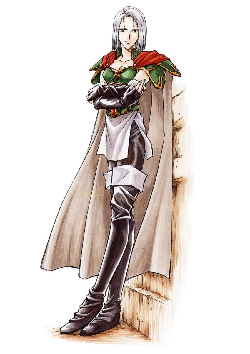 amalda_(fire_emblem) boots cape elbow_gloves fire_emblem fire_emblem:_thracia_776 gloves highres mayumi_hirota nintendo official_art silver_hair thigh_boots thighhighs