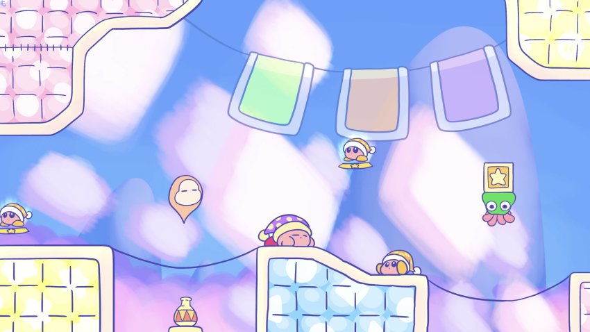 bad_id bad_twitter_id copy_ability copy_essence ghost glunk_(kirby) hat highres jar kirby kirby_(series) nightcap nintendo no_humans noddy_(kirby) polka_dot polka_dot_background sleep_kirby sleeping star_block suyabi_(subikabi1426zoy) wapod