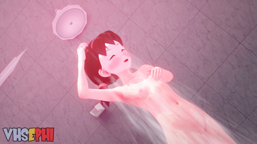 Vhsephi Minamoto Shizuka Doraemon Koikatu Shower 1girl 3d Armpits Bathroom Black Hair 