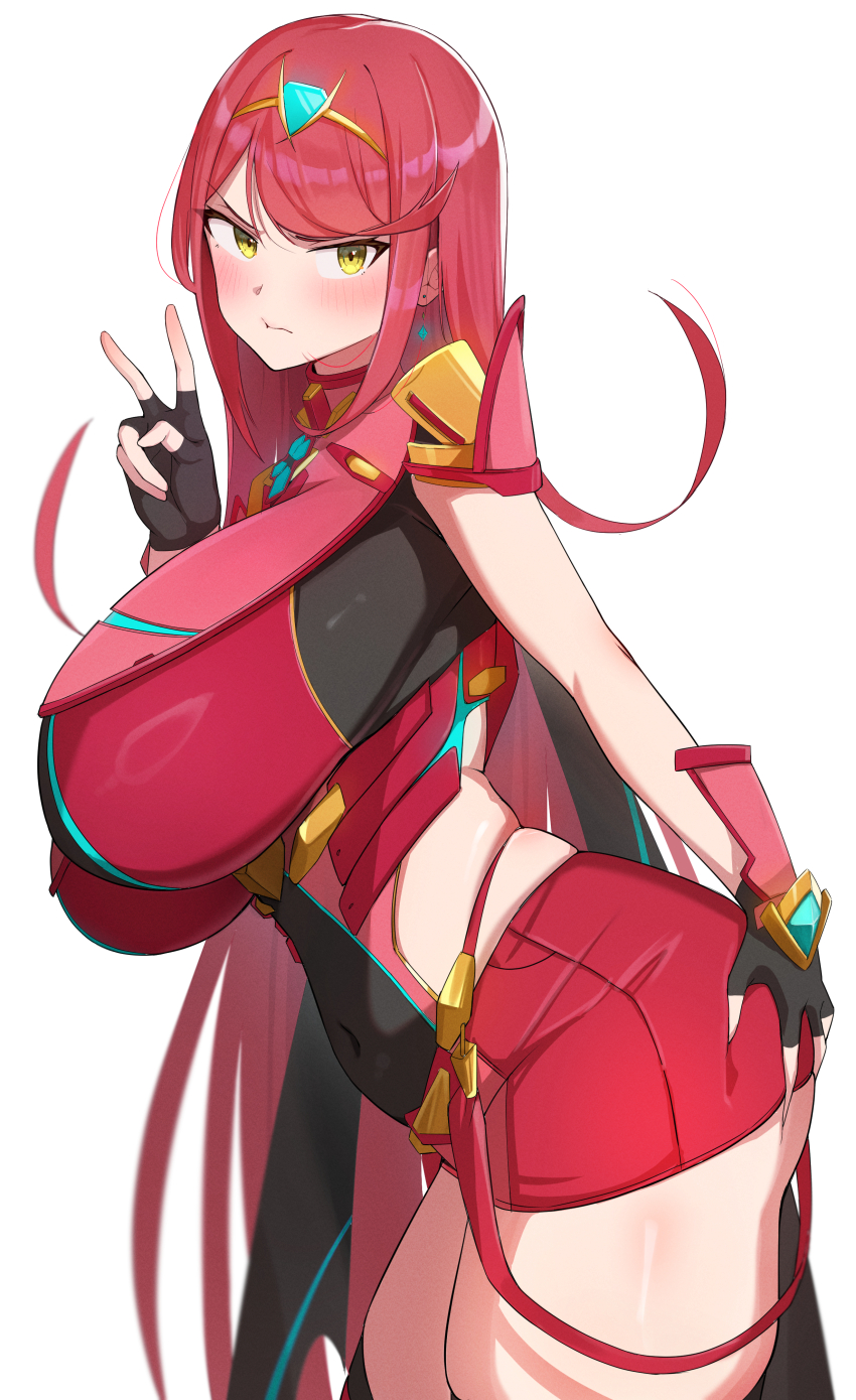 1girl absurdres alternate_color alternate_costume alternate_hair_color ass breasts cosplay curvy grabbing_own_ass highres huge_ass huge_breasts mythra_(xenoblade) oruru63100814 plump pyra_(xenoblade) pyra_(xenoblade)_(cosplay) solo thighs wide_hips xenoblade_chronicles_(series) xenoblade_chronicles_2