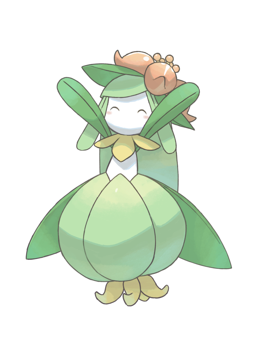 ^_^ absurdres arms_up blush_stickers closed_eyes creatures_(company) donnpati full_body game_freak gen_5_pokemon happy highres lilligant nintendo no_humans pokemon pokemon_(creature) simple_background solo white_background