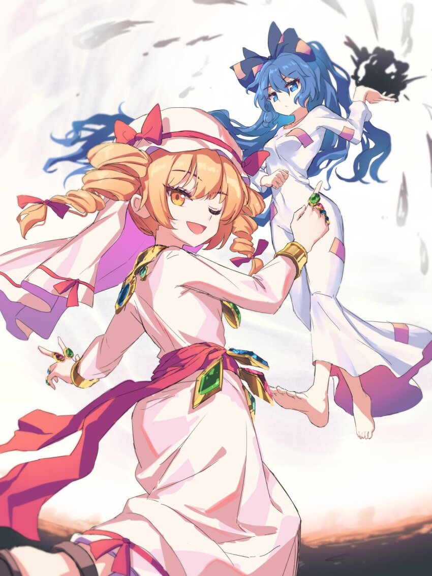 2girls highres minust multiple_girls official_alternate_costume siblings sisters touhou yorigami_jo&#039;on yorigami_shion