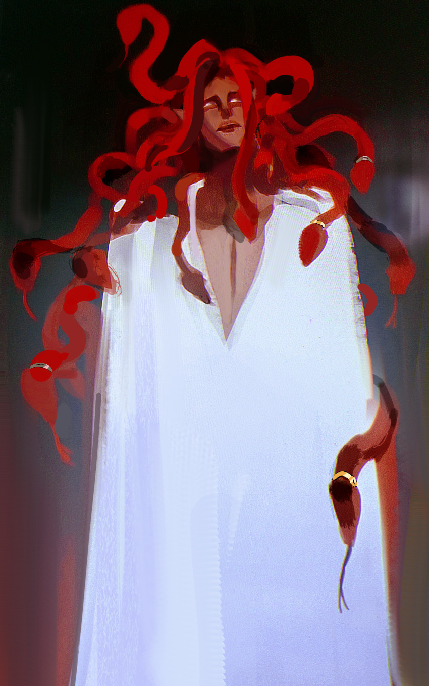 1boy absurdres highres long_hair looking_at_viewer maedhros red_hair robe snake_hair solo the_silmarillion tolkien&#039;s_legendarium tolkien&#039;s_legendarium white_robe yeyepole