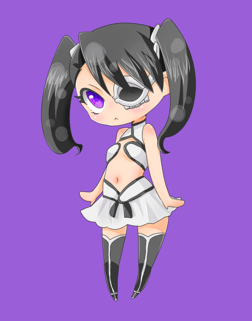 1girl arrancar artist_request black_hair bleach breasts chibi female_focus highres loly_aivirrne long_hair skirt small_breasts standing twintails