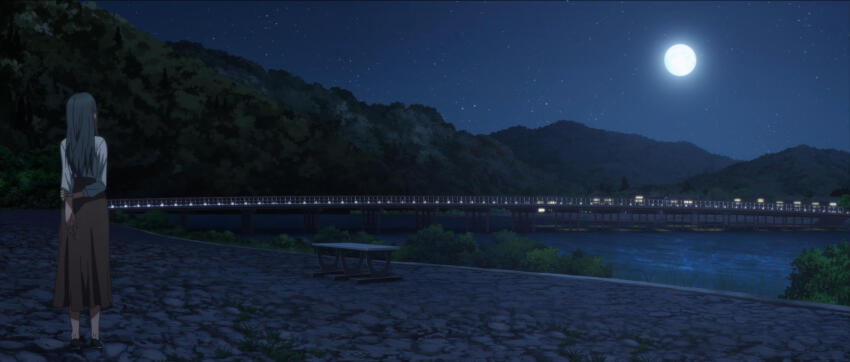 1girl amagami-san_chi_no_enmusubi amagami_yae black_hair long_hair moon night night_sky skirt sky solo stitched third-party_edit