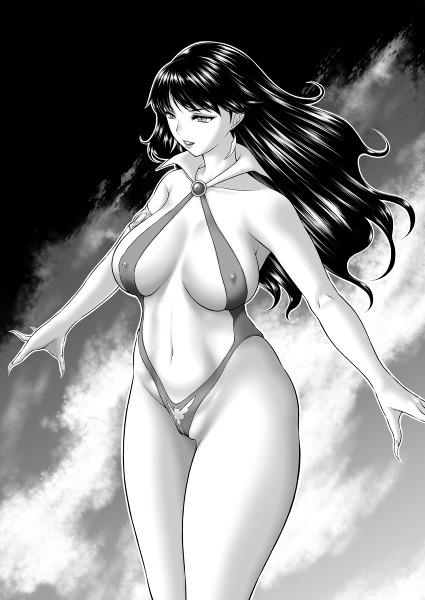 1girl black_hair breasts highres large_breasts long_hair solo vampirella vampirella_(character)