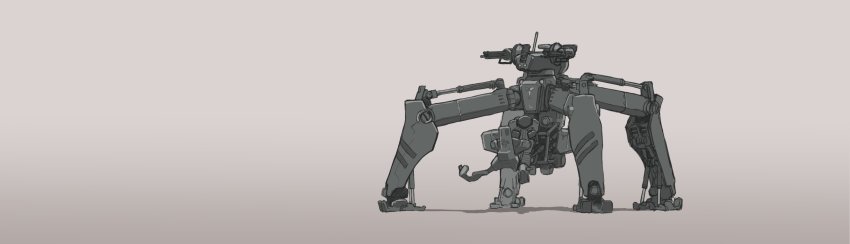 absurdres genso grey_background gun highres machine_gun mecha no_humans non-humanoid_robot original robot simple_background walker_(robot) weapon