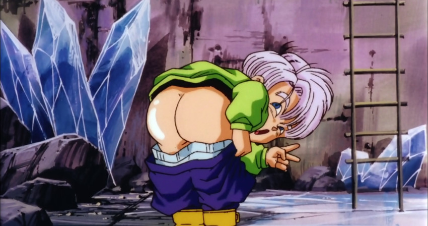 1boy absurdres ass bent_over blue_eyes dragon_ball dragonball_z highres mooning tagme trunks_(dragon_ball)