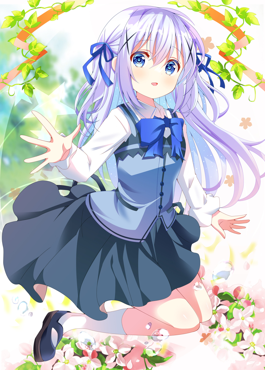 1girl blue_eyes blue_hair child gochuumon_wa_usagi_desu_ka? highres kafuu_chino kafuu_chino&#039;s_school_uniform kohakugin light_blue_hair rabbit_house_uniform school_uniform