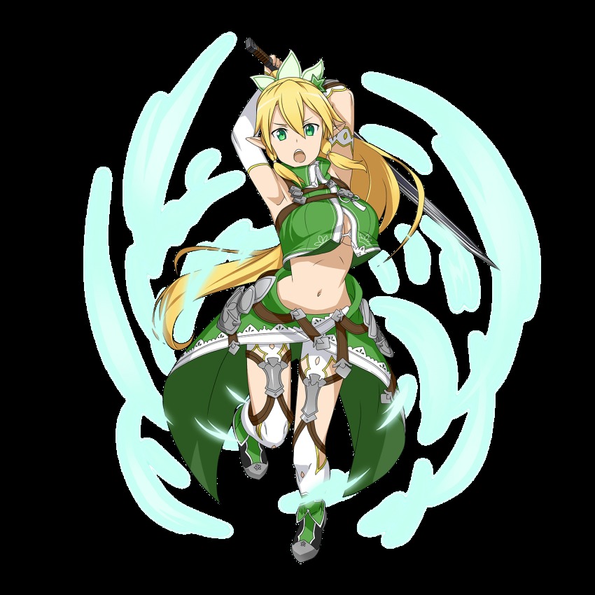 Leafa Sword Art Online Sword Art Online Memory Defrag White Legwear Highres 1girl Arms Up 4347