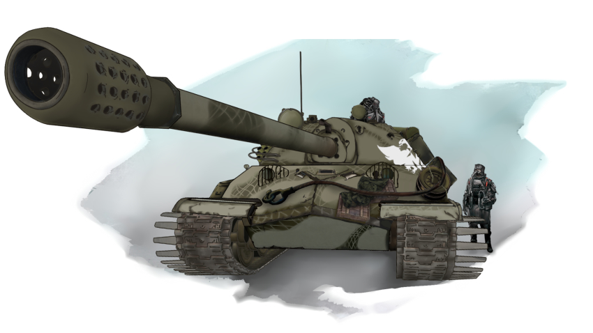 2others arknights artist_request caterpillar_tracks commentary_request highres is-7 military military_uniform military_vehicle motor_vehicle multiple_others tank