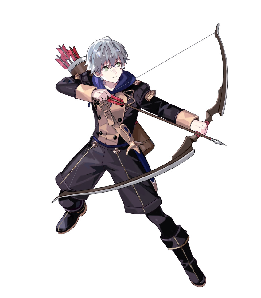 1boy ashe_ubert bow_(weapon) fire_emblem fire_emblem:_three_houses fire_emblem_heroes garreg_mach_monastery_uniform green_eyes grey_hair highres male_focus nintendo non-web_source official_art solo weapon