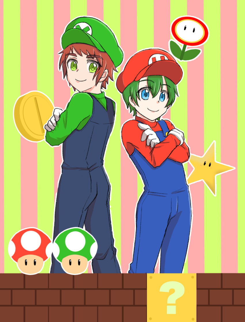 1-up_mushroom ?_block appmon brick_block coin cosplay digimon digimon_universe:_appli_monsters fire_flower gold_coin luigi luigi_(cosplay) mario mario_(cosplay) mario_(series) nintendo ozora_yujin shinkai_haru super_mushroom super_star_(mario)