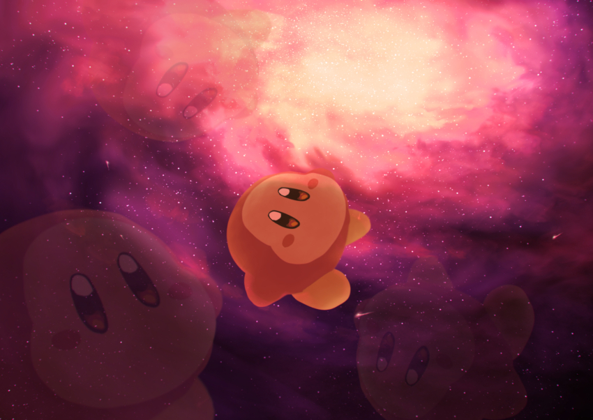 afterimage blush_stickers commentary_request creature highres kirby_(series) nintendo no_humans shooting_star solid_oval_eyes solo space star_(sky) suyasuyabi waddle_dee