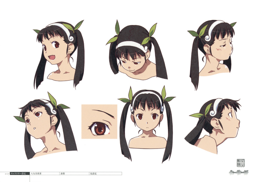 1girl anime_coloring bakemonogatari character_sheet hachikuji_mayoi highres monogatari_(series) multiple_views official_art portrait production_art production_note scan simple_background turnaround white_background zip_available